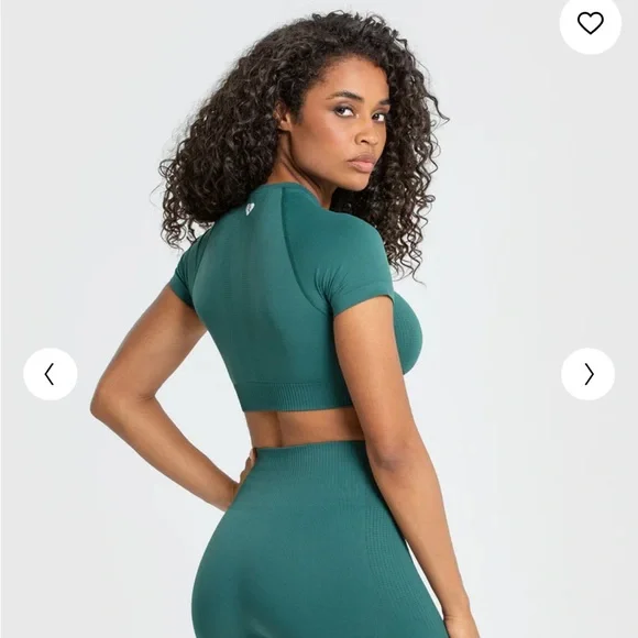NWT Women’s Best Forest Green Power Seamless Short Sleeve Gym Crop Top Size XXL - Picture 4 of 6